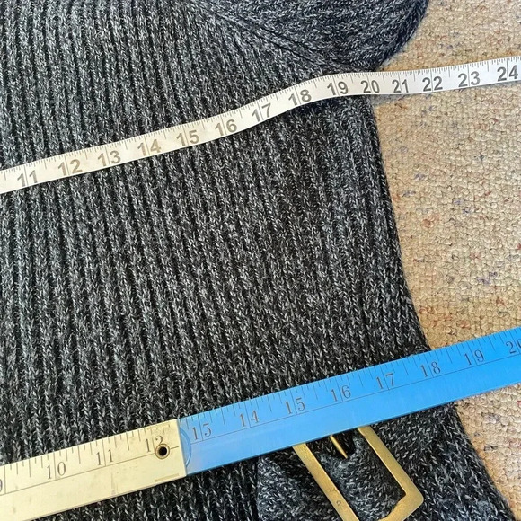 Knit Cardigan Sweater Dress Gray Whimsigoth Full Zip Side Belt Accent Lady M-L - Picture 2 of 10